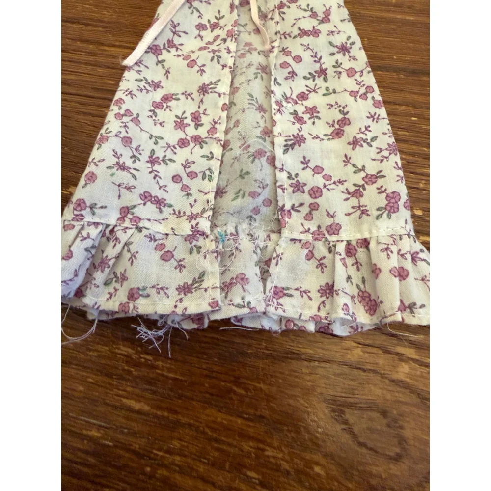 Vintage 1960s Handmade Barbie Floral Prairie Dress w Lace Trim & Ruffle Hem